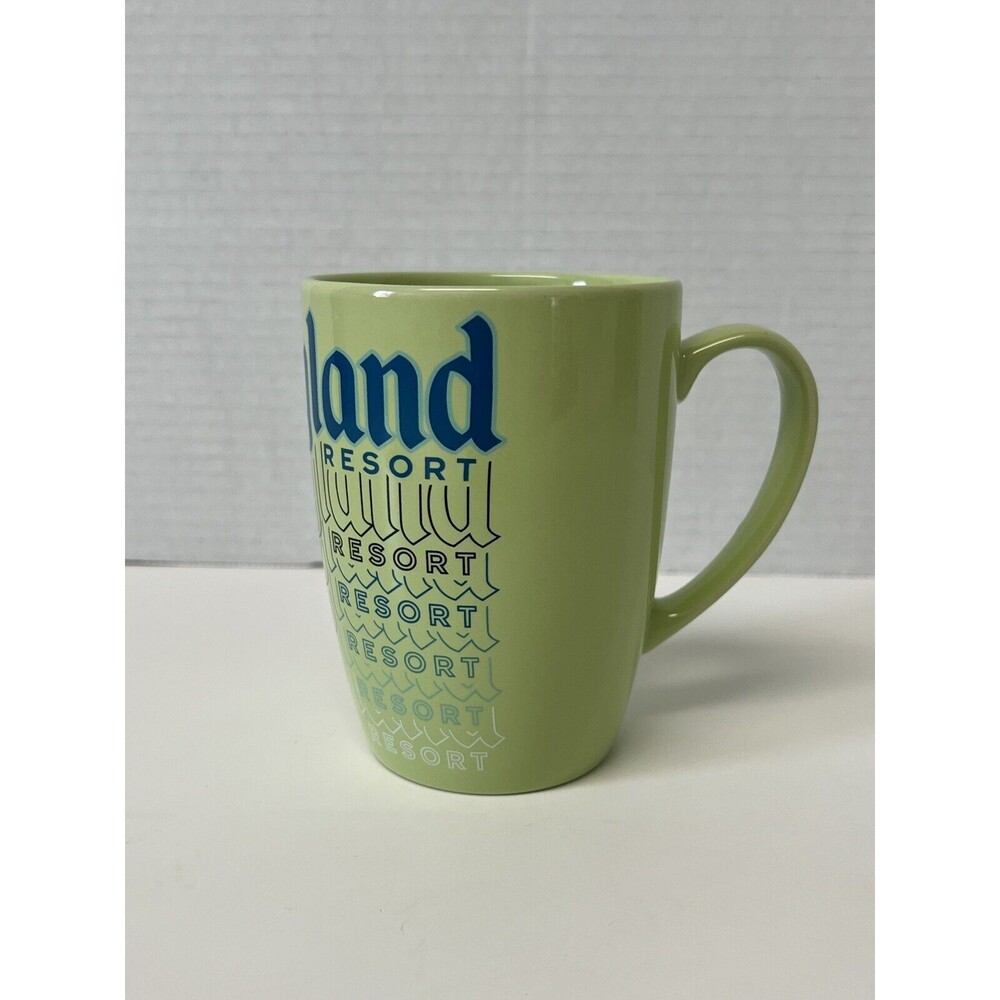 Disneyland Resort Repeat Retro Style Logo Coffee Tea Mug Cup Green Rainbow New